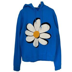 Sandro Paris Daisy 3D Chenille Flower Embroidery Hoodie Sweatshirt Unisex Blue L